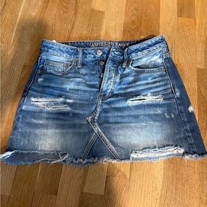 American Eagle Outfitters Blue Distressed Mini Skirt